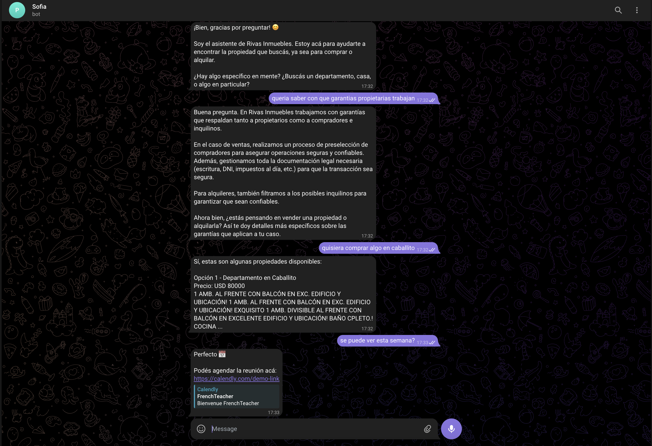 Conversación real gestionada por SOFIA en Telegram